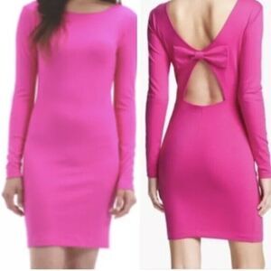 Amanda Uprichard Hot Pink Ponte Sheath dress Long Sleeve Cut out back Bow Sz M